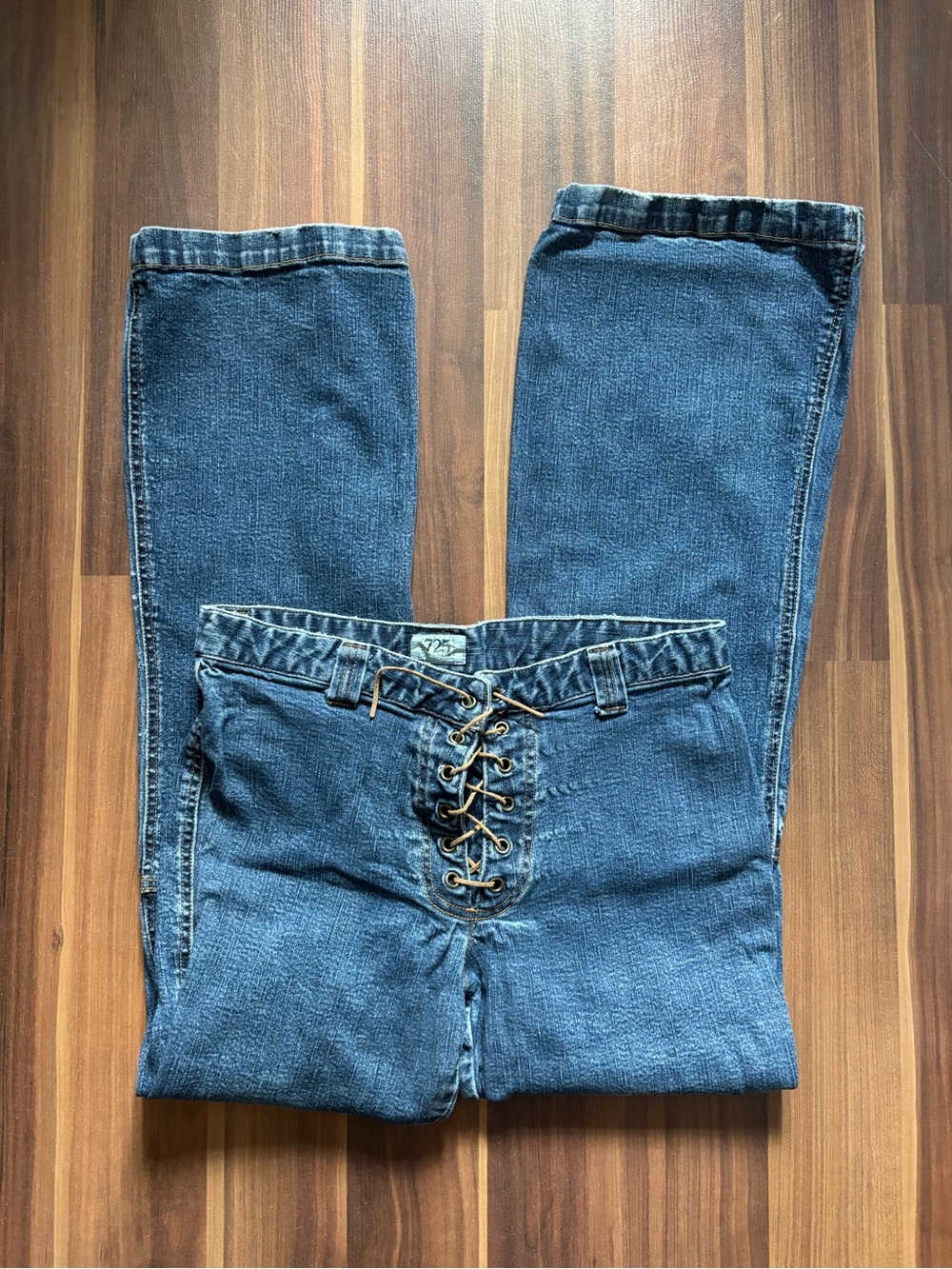 Women's Lace-Up Bootcut Jeans in Denim Blue